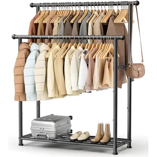 MISSLO Kleiderstange Doppelt, Kleiderständer Schwerlast zum Aufhängen Von Kleidung, Tragbares Garderobenständer für Schlafzimmer, Wohnzimmer(Schwarz)