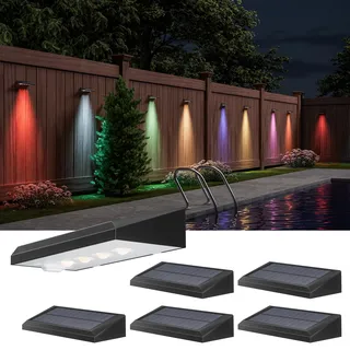 JACKYLED Solar Wandleuchte Aussen, RGB Solarlampen für Außen, 4 Linsenscheinwerfer LED Solar Zaunleuchten für Außen, Solarwandleuchten für Garten, Zaun, Terrasse (6 Stück)
