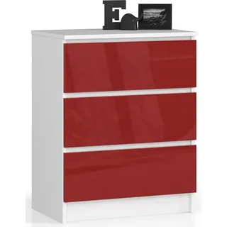 Kommode in rot Hochglanz mit 3 geräumigen Schubladen, 60 cm breit, 77 cm hoch Organizer Kommode mit Schubladen Holz Highboard Sideboard Schrank - Rot