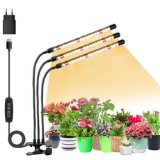 Niello 3Köpfe Pflanzenlampe LED, Pflanzenlicht Vollspektrum, Pflanzenleuchte mit Zeitschaltuhr, 3 Farbmodi und 10 Stufen Dimmbar, Wachstumslampe für Innenpflanzen, Zimmerpflanzen