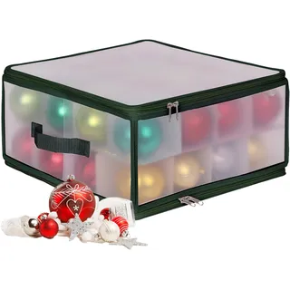 Relaxdays Weihnachtskugel Aufbewahrungsbox, 32 Kugeln, HxBxT: 18x36x36 cm, Kunststoff, Pappe, Kugelbox, transparent/grün