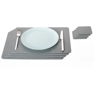 Nikalaz Platzsets und Untersetzer (4er Set) aus recyceltem Leder, Tischsets, 4 Stück Platzsets und 4 Undersetzer, Platzdeckchen und Untersetzer 10 x 10 cm (45.7 x 33.02, Schmutziges Grau)