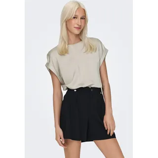Kurzarmshirt ONLY "ONLLIEKE S/S SATIN MIX TOP WVN NOOS", Damen, Gr. S, grau (dove), Jersey, Obermaterial: 100% Polyester, unifarben, regular fit normal, Rundhals, mit Umschlag, Shirts Kurzarmshirt, regular fit, Web, Polyester, Rundhals, unifarben