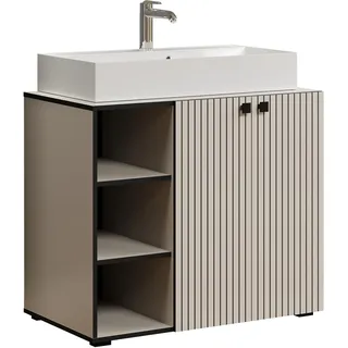trendteam smart living - PureBliss - Waschbeckenunterschrank - Kashmir Hellgrau - Rillenoptik - 3 offene Fächer + 1 Einlegeboden + 80cm Aufsatzwaschbecken - (BxHxT) 90 x 91 x 53cm - edle Metallgriffe