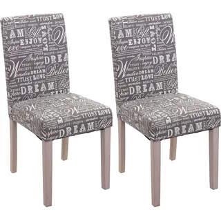 2er-Set Esszimmerstuhl Littau, Stuhl Küchenstuhl Textil mit Schriftzug, grau, Beine Struktur - Eiche - Grau