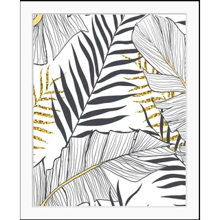 queence Bild »Aneshka« Blätter   Kunst   Modern   Pflanzen HD Premium Poster-Druck inkl. Holzrahmen, goldfarben