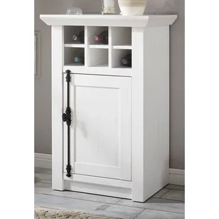 Kommode "Hooge" in Pinie weiß Landhaus mit Weinregal 63 x 100 cm - Weiß, Schwarz