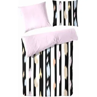 Hahn Baumwoll-Seersucker Wende-Bettwäsche Gestreift Rosa Türkis, Rosa 135 x 200 cm + 80 x 80 cm - Rosa