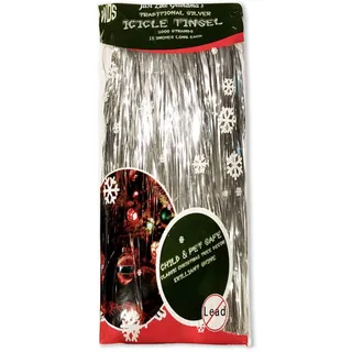 WDS Premium Silber-Lametta für Weihnachtsbaum, 2000 altmodische glänzende Mylar-Fäden,Kinder- und Haustiersicher (bleifrei),zum Aufhängen mit Ornamenten und Weihnachtsdekorationen Silber