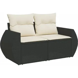 Gartensofa mit Kissen 2-Sitzer Schwarz Poly Rattan - Schwarz