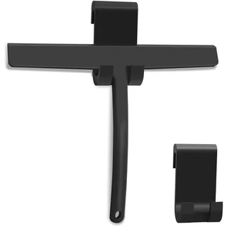 Kolamom Duschabzieher, Abzieher Dusche Silikon mit Edelstahlkern, Dusche Abzieher mit Halterung für Dusche, Bad, Fliesen, Spiegel, Fenster, Schwarz, 24CM