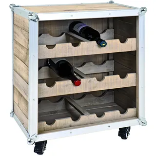 HAKU Möbel Flaschenregal alu, Kiefer, Aluminium, Massivholz - Maße: B 53 x H 63 x T 33 cm, Style: Industrial