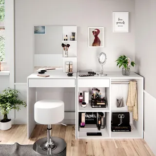 Vicco Schminktisch Isabelle Weiß 140 cm mit Hocker, Model 34450 - Weiß