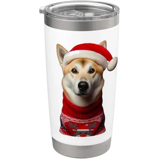 Kanaan Hund mit Weihnachtsmannmütze, Weihnachtsbesitzer, Liebhaber, Mutter, Papa Doppelwandiger Edelstahl-Thermobecher