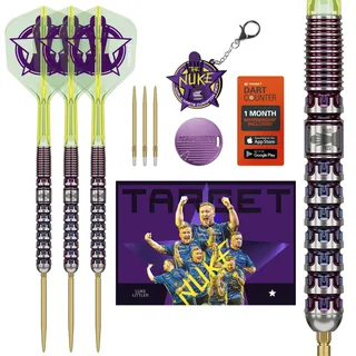 Target Darts Luke Littler Steel Tip Swiss Point Darts, 90% Tungsten Dart Set, 23G | Die Nuke 2025 Sonderausgabe K-Flex, Schlüsselring, Ersatz-Swiss-Spitzen und Premium-Werkzeug im Lieferumfang