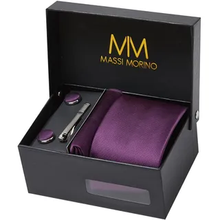 Massi Morino Krawatte "Massi Morino Krawatten-Set" mit Einstecktuch, Manschettenknöpfen und Krawattenklammer, lila