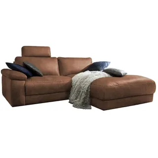 KAWOLA Sofa Lola Ecksofa Leder braun mit motorischer Relaxfunktion Recamiere rechts, - Braun