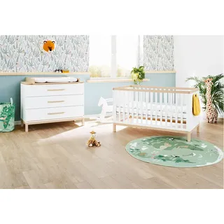 Pinolino Babyzimmer , Weiß, Ahornfarben , Holzwerkstoff , 3 Schubladen , zum Juniorbett umbaubar, höhenverstellbar, Sprossen mit Normabstand, Aufbauanleitung im Karton, Lattenrost inklusive, Schlupfsprossen , Babymöbel & Kindermöbel, Babyzimmer, Babyzimmer-Serien