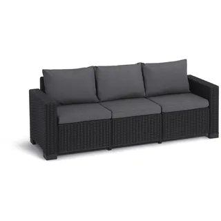 Allibert by Keter Gartenlounge Sofa California 3-Sitzer, graphit/ cool grey, inkl. Sitz- und Rückenkissen, Kunststoff, runde Rattanoptik, 199 x 68 x 72 cm