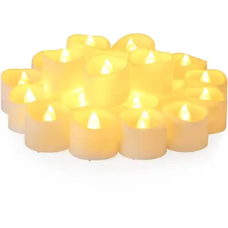 Yakpo 24 Stück warmweiße LED Teelichter mit Timer, batteriebetrieben, flammenlose flackernde Votivkerzen mit Timerfunktion, große elektrische Teelichter für Party Kürbis Zuhause Halloween Dekorationen