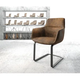 DELIFE Schwingstuhl Pejo-Flex Braun Antik Freischwinger flach Schwarz - Braun, Schwarz