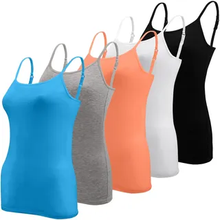 BQTQ 5 Stück Unterhemd Damen Spaghetti Top Spaghettiträger Basic Cami Tank Tops mit Verstellbarer Strap für Frauen