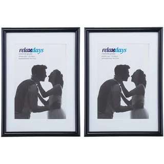 Relaxdays Bilderrahmen 2er Set, 13x18 cm, Passepartout 9x13 cm, Glasscheibe, Fotorahmen zum Stellen & Hinhängen, schwarz
