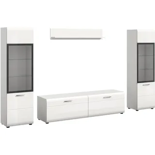 xonox.home – Wohnkombination Ice 280x160x41 cm in Front weiß Hochglanz Korpus weiß – Große Wohnwand-Kombination für Dein Wohnzimmer – stilvoll & vielseitig nutzbar