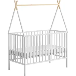ATB MEBLE Babybett TIPI KOLLEKTION , Beistellbett Baby aus Holz , Kinderbett , drei Ebenen der Matratzenhöhe Hausbett für baby , 120 x 60 cm , Weiß - Weiß