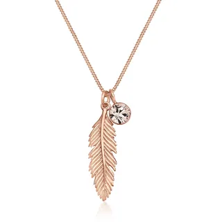 Elli Halskette Feder Boho Anhänger mit Kristall 925 Sterling Silber Rosévergoldet