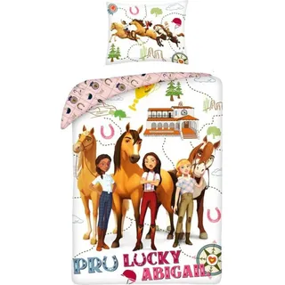 Halantex Baumwolle Bettwäsche 140X200 cm + 70x90 cm Spirit Horses Pferde Lucky - Weiß