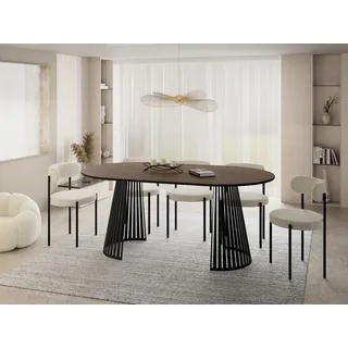 WFL GROUP Esstisch Rund Ausziehbar mit Lamellen im Loft-Stil – 120 bis 200 cm – Industrieller Tisch mit Schwarzen Metallbeinen, Platzsparend für Wohnzimmer oder Esszimmer – Braun