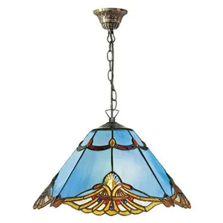 Casa Padrino Tiffany Hängeleuchte im Jugendstil Blau / Mehrfarbig Ø 40 x H. 82 cm - Handgefertigte Pendelleuchte - Blau
