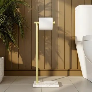 KES Toilettenpapierhalter Stehend Klopapierhalter Edelstahl Klorollenhalter mit Marmor Basis Toilettenpapierständer WC Papier Halterung Toilettenpapier Gebürstetes Gold, BPH285S1-BZ