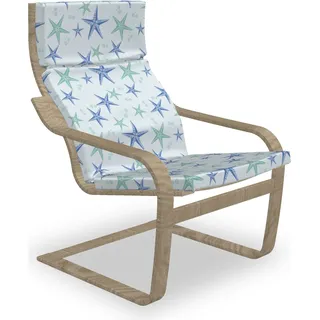 ABAKUHAUS Seestern Poäng Sessel Polster, Seethema Seestern, Sitzkissen mit Stuhlkissen mit Hakenschlaufe und Reißverschluss, Almond Grün Azure Blau - Weiß