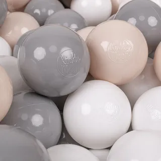 KiddyMoon 300 bälle/7cm kinder bälle spielbälle für bällebad baby einfarbige plastikbälle eu, pastellbeige/grau/weiß
