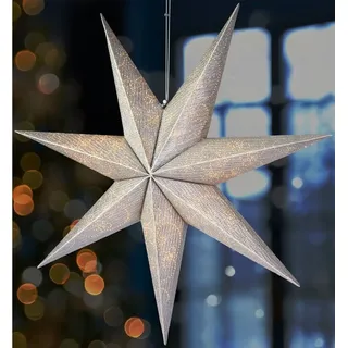 Brubaker 60 cm Weihnachtsstern für Innen - Adventsstern mit E14 Fassung Hängend - Fenster Leuchtstern zum Aufhängen - Stern Set Weihnachten mit 3,5 m Kabel - 3D Papierstern Deko - Silber
