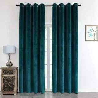 texpot Samtvorhang 140 x 245 cm Petrol mit Öse Blickdicht Velvet Curtains Vorhang