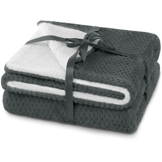 AmeliaHome Kuscheldecke 170x210 cm zarte Steppung Sherpa Lammfelloptik Wohndecke Shleepy Anthrazit