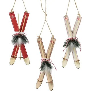 Holz-Weihnachtsbaum-Anhänger Skikugel Weihnachtsform 23cm 1Stk - Rot, Weiß