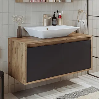 Roomart ATLANTIC-100 Badmöbel-Set 2-teilig 100 cm breit, Anthrazit-Eiche - Hellgrau