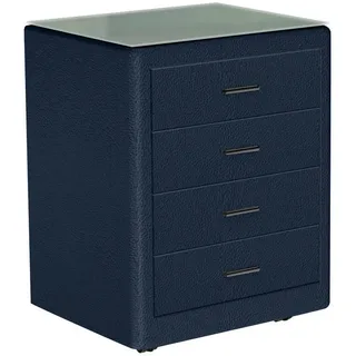 Dieter Knoll Nachtkästchen , Dunkelblau , Glas, Textil , 4 Schubladen , 50x64x41.5 cm , Schlafzimmer, Nachtkästchen