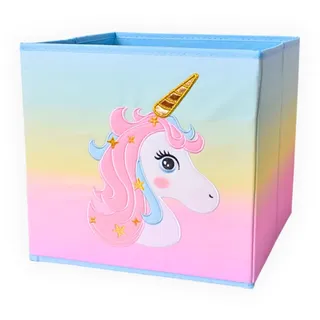 TE-Trend Einhorn Motiv Regal Aufbewahrungsbox Kinder Kinderzimmer Faltbox Aufbewahrungskorb bestickt als Spielzeugkiste für Mädchenzimmer mehrfarbig