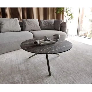 DELIFE Couchtisch Delron 90x90 cm Keramik Laminam®Noir Desir Braun Kreuzfuß Flach Metall Effektfinish Titan - Braun