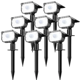nipify Solarlampen für Außen mit Bewegungsmelder, 8 Stück 3 Modi Solarstrahler für Aussen, IP65 Wasserdicht Solarleuchten für Außen Garten, 2 in1 Kaltweiß Solar Gartenleuchten für Weg, Hof, Gehweg
