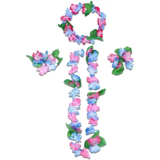 Hawaiiketten Girlanden, Hawaii Kette Set, Hawaiian Blume Halskette Stirnbänder Und Armbänder Hawaiian Beach Theme Party Dekorationen Für Cheerleading Geburtstags Karnevals Strandpartys (Blau,B)