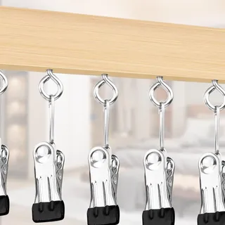 Holzwaschekleiner mit 10 Schnellern und 360° drehbarer Haken - Pack von 4 Handtuchhalterern - Kleiderständer - Braun