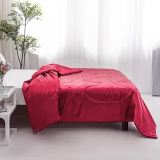 Mateju Seide Kühldecke Bettdecke Ohne Bezug, Atmungsaktive Leichte Dünn Weiche Sommerdecke Decke Jahreszeiten Bettdecke,Mikrofaser Tagesdecke Für Steppdecke (Weinrot,135x200cm)