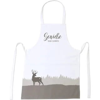 Dekohelden24 Kochschürze/Backschürze mit Taillenbänder, aus 100% Baumwolle, Produktmaß (ohne Bänder) 78 x 68 cm, Motiv: Genieße das Leben.