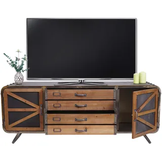 TV-Rack HWC-F91, Fernsehtisch Lowboard Kommode, Industrial Tanne Holz Metall 55x139x41cm, braun-schw